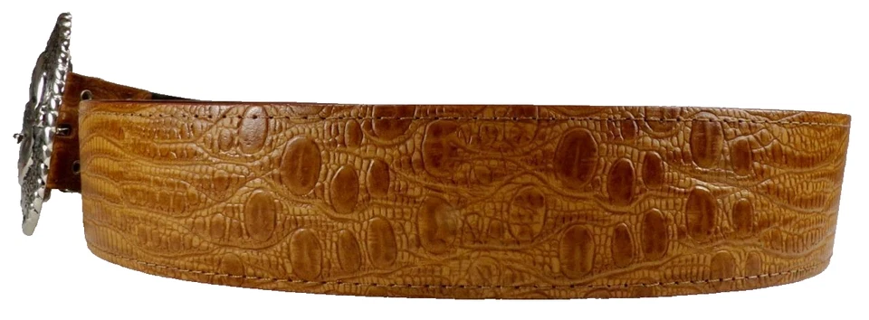 Nan Lewis Women's Belt Size M/L Brown Croc Leather Silvertone Buckle 8 - Image 3 of 4