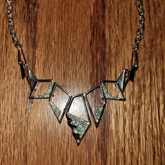 CAROLEE Flora Gold-Plated Abstract Geometric Pave Stone Bib Necklace RARE Edgy image 6
