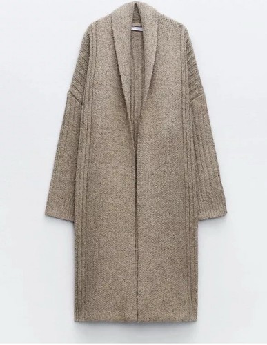 ZARA BEIGE OVERSIZED RIBBED KNIT COAT LONG CARDIGAN SIZE S RRP £70 - Picture 2 of 8