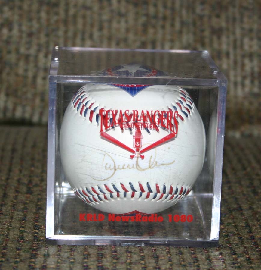 Darren Oliver Texas Rangers Autographed Ball in Case 1990's