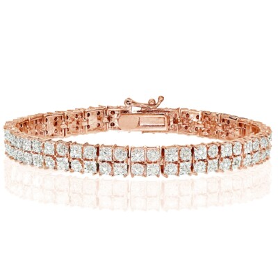 Quadratisches klassisches Tennisarmband 1/10 kt TDW Diamant Roségold geblitzt Messing, JK-I3
