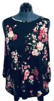 Cool Melon Women's Tunic Top Pullover Cold Shoulder Multicolor Floral Size 1X