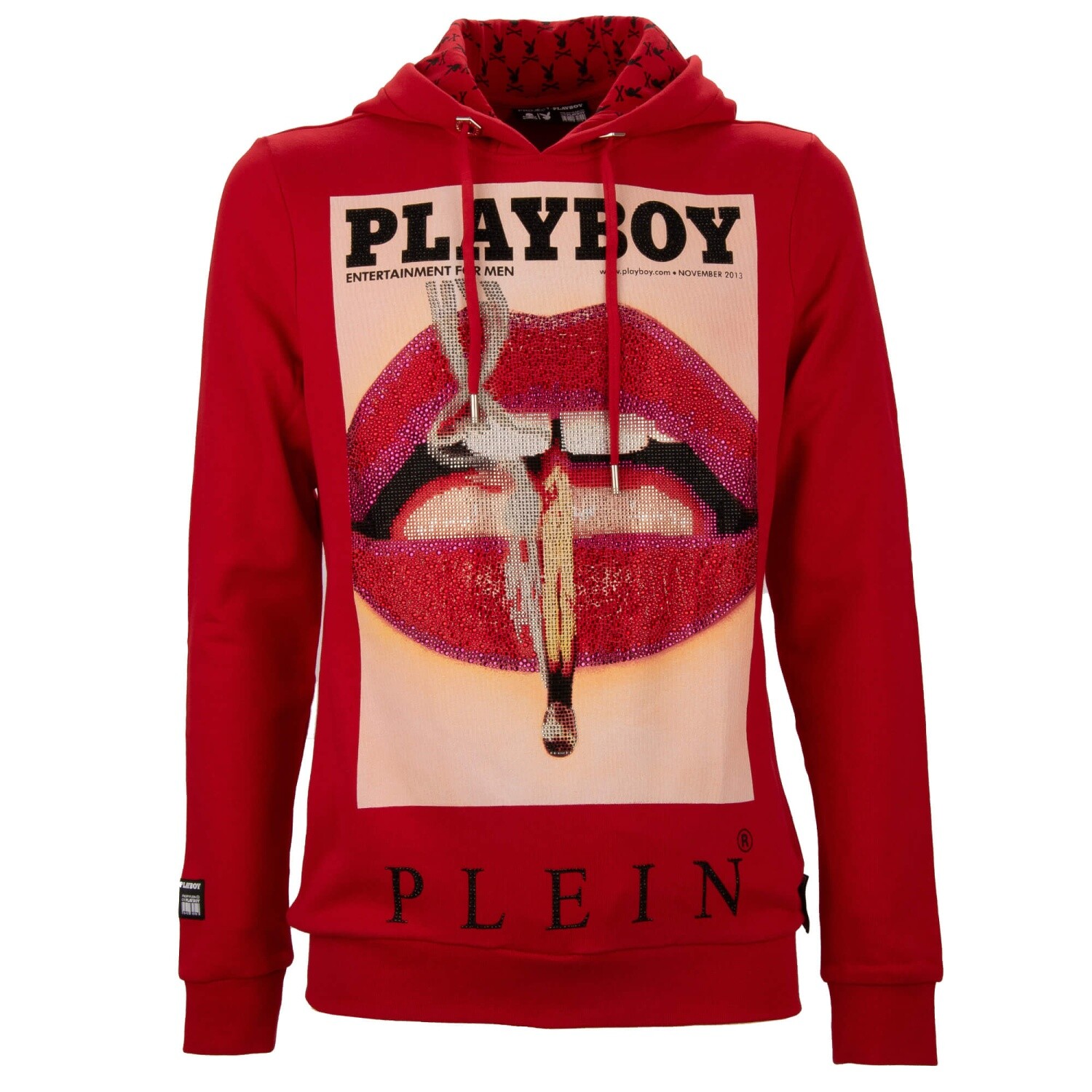 Свитер с капюшоном PHILIPP PLEIN x PLAYBOY Lips с принтом в виде губ и кристаллами Красный 08356 65990₽