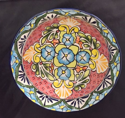 Cuenco de cerámica mexicano vintage hecho a mano y pintado a mano - firmado 9 1/2" - Imagen 3 de 5