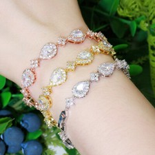 Dazzling Pear Cut Cubic Zircon Tennis Chain Bracelet Silver Plated Women Jewelry