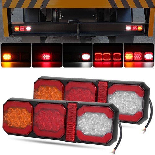 2X Rectangle LED Truck Trailer Tail Light Rear Stop Turn Tail Lights 12V 24V - Picture 1 of 11