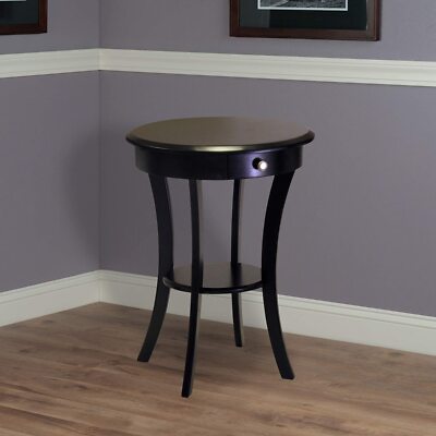 Traditional Round Side Accent Table w/ Small Drawer Wooden Display Stand Black