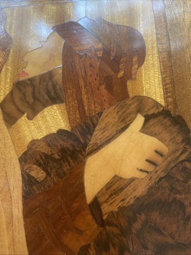 Jesus Marquetry 21” x 23” Religious Wood Picture Of Jesus & Others - Picture 8 of 24