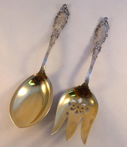 Luxembourg-Gorham Sterling 2-PC Salad Set-8 1/2"-Mono-Goldwash Bowls