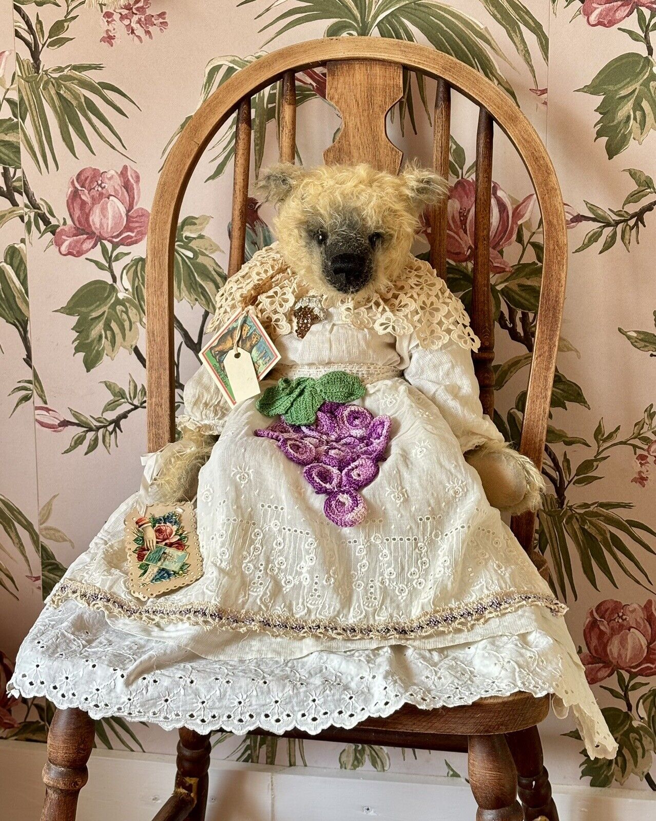 OOAK Heidi Steiner Bear Named Ina 18”Ht in Intricate Antique Dress