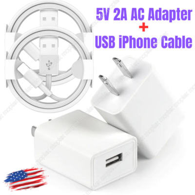 1-2PACK USB Fast Charger Cable 5V 2A Power Adapter For iPhone 14 13 12  11Pro Lot