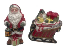 Fitz And Floyd Yuletide Traditions Santa & Sleigh SALT & PEPPER Set