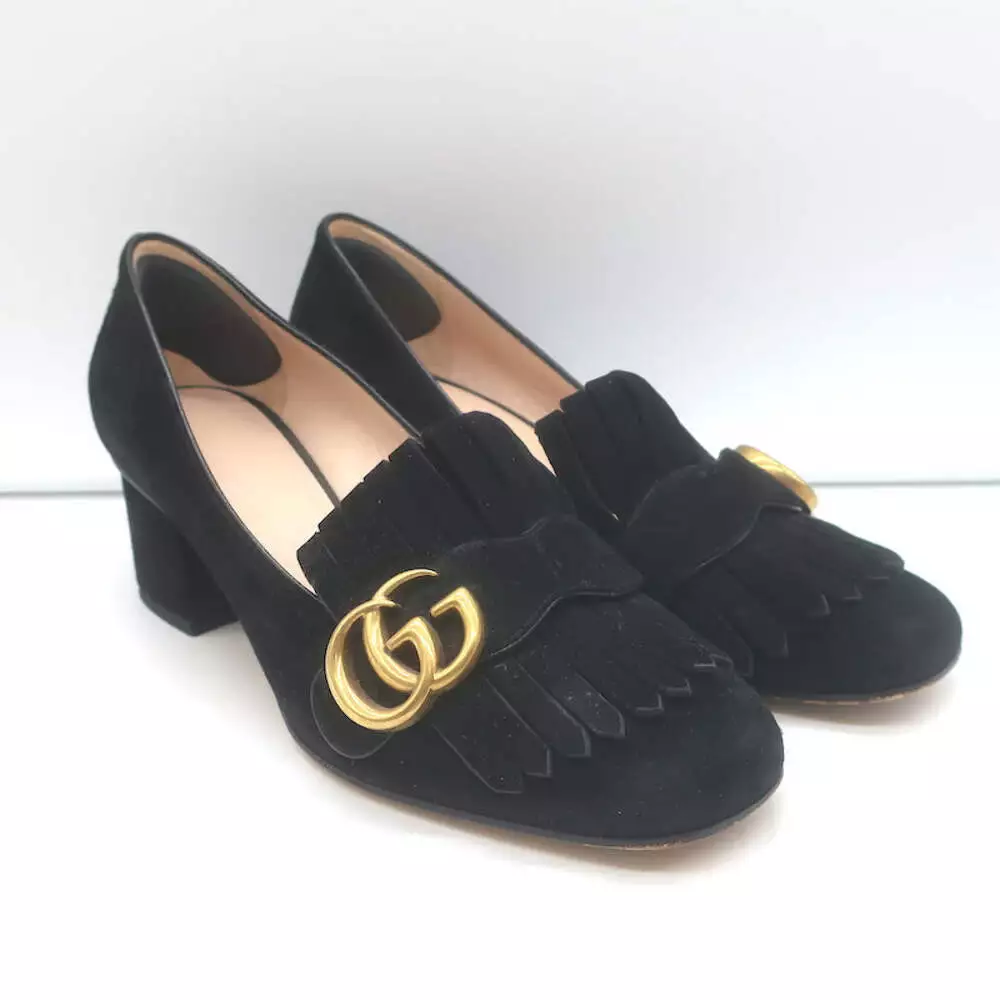 Escarpins Gucci GG Marmont en daim frangé noir taille 37,5