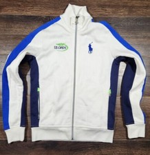 US OPEN POLO RALPH LAUREN Men  s Medium Full Zip White Track Jacket Navy Blue