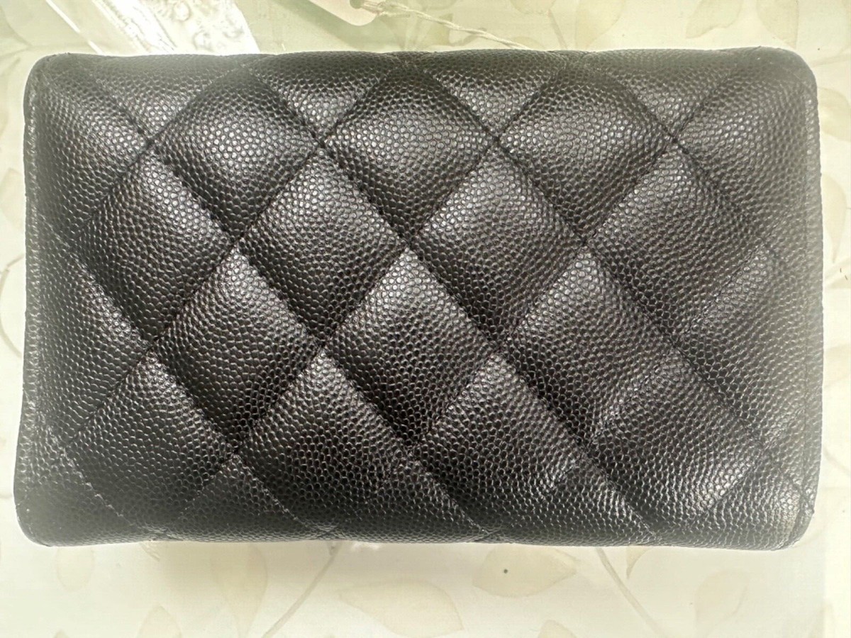 New CHANEL 23A Classic Flap Medium Wallet Black Caviar Crystals
