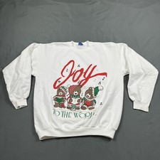 Vintage 90s White Christmas Crewneck Sweatshirt Large Teddy Bears VTG Unisex