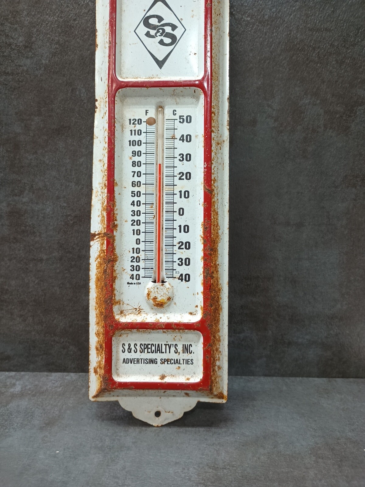 VINTAGE METAL WALL THERMOMETER 13" S&S Specialties Advertising eBay