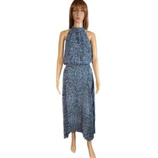 New White House Black Market Blue Pleated Halter Midi Dress Size 8