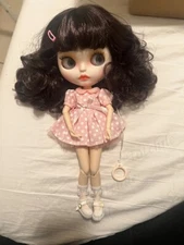 Takara 12" Neo Blythe Nude doll long brown curly Hair makeup dudu pink lips gift