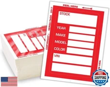 Versa-Tags Red Car Dealer Stock Stickers, 100 Pcs, Improved Design, 3'' x 4''