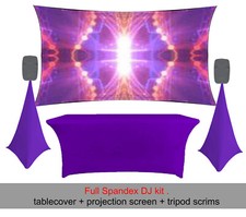 PURPLE Spandex Full dj kit . tablecloth + tripod scrims + projection screen