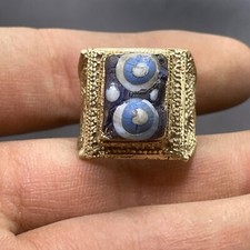 Beautiful Old Ancient Roman Gold Gilded Brass Mosaic Gabri Eye Glass Rare Ring