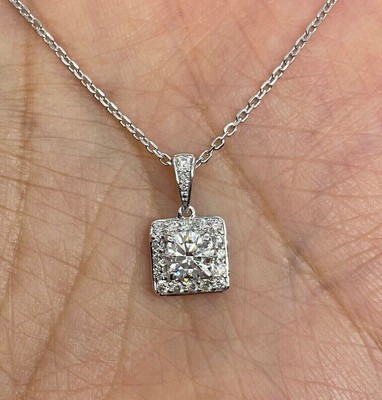 1.50Ct Round Lab-Created Diamond Halo Pendant 14K White Gold Finish Free Chain
