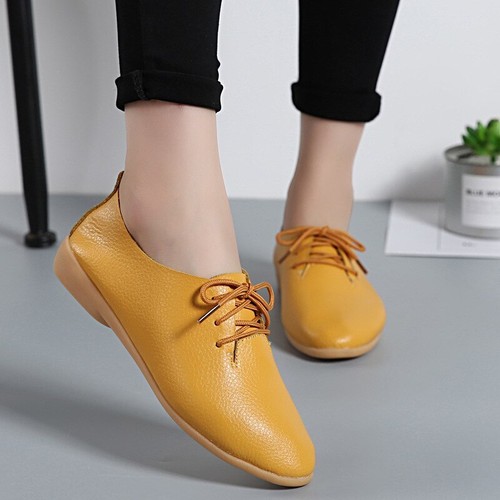 Women Oxford Shoes Casual Leather Ballet Flats Lace Up Soft Comfortable Ladies - Picture 16 of 49