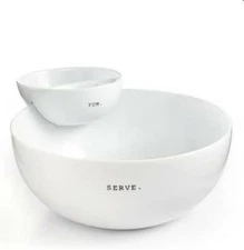 The Cellar 268423 Whiteware Words Chip and Dip Set of 2