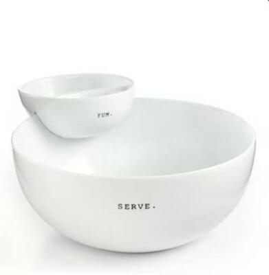 The Cellar 268423 Whiteware Words Chip and Dip Set of 2