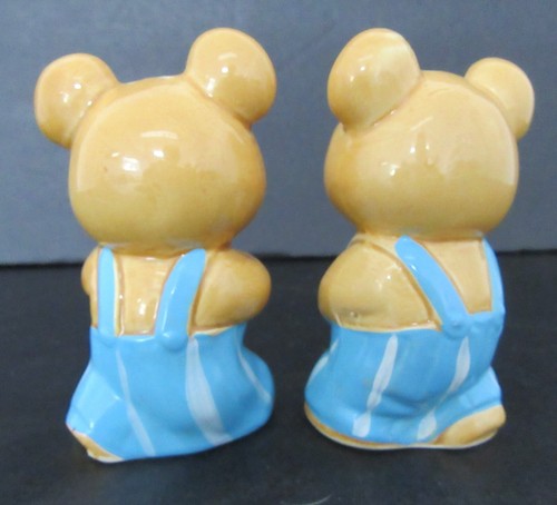 Vi ntage Lefton TEDDY BEARS in Blue Overalls Salt and Pepper Shakers Japan - Picture 3 of 7