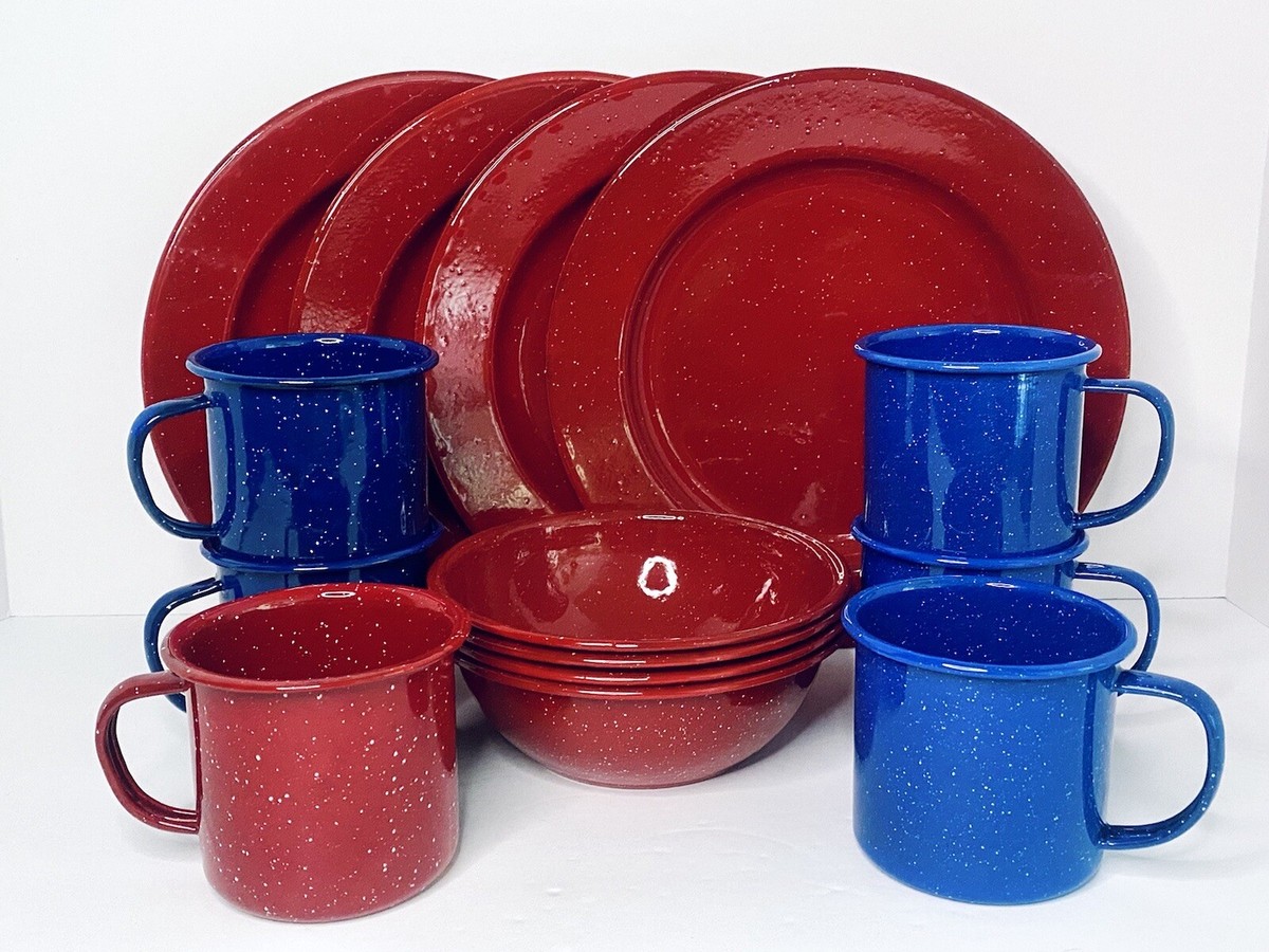 Plates Bowls Best Enamel Camping Dishes Pioneer Enamelware Person