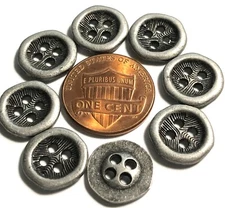 8 Small Antique Silver Tone Metal 4-Hole Sew-through Buttons 12.5mm 1/2" 12295