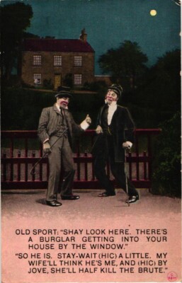 Postcard Two Drunk Men Burglar Conversation Banforth Unposted