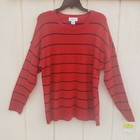 Liz Claiborne Weekend Womens Sz XL Sweater Red Black Stripe pullover round neck