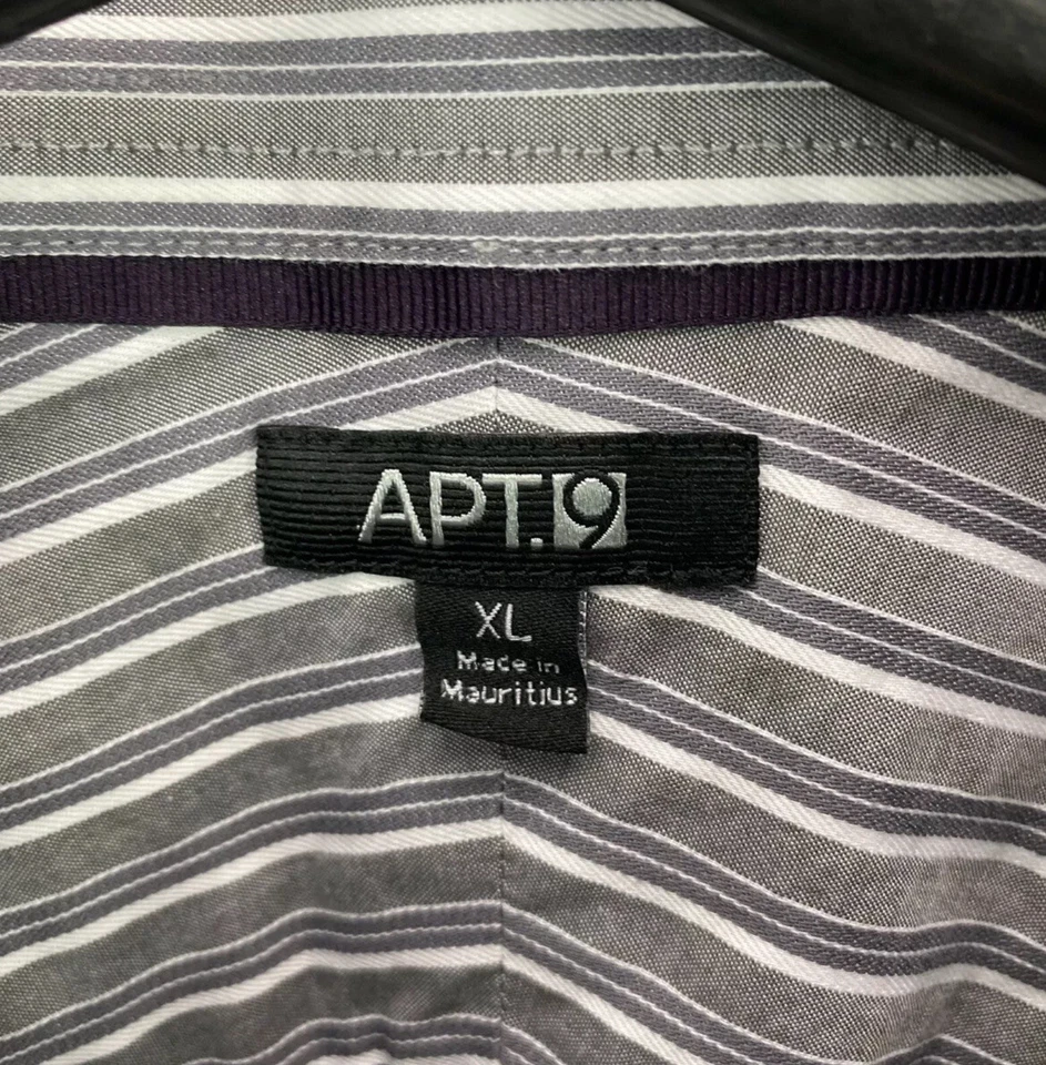 Apt 9 Mens Button Up LS Collared Shirt Size XL Gray White Striped - Image 3 of 4