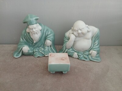 Vtg Shafford Japanese  Great Masters Buddha vs Confucius Strategizing Figurine 