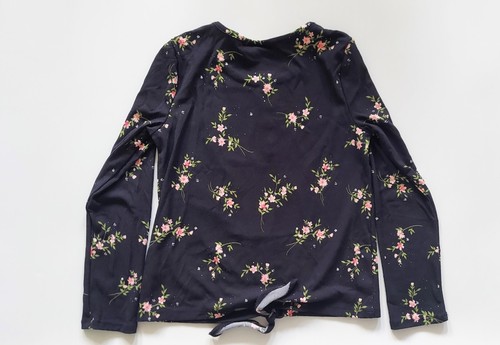 The Children's Place Girls Top Long Sleeve Black Pink Floral Knotted Front Sz 10 - Picture 4 of 5