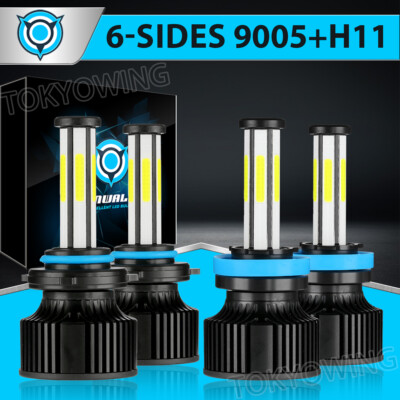 2025 6sides 9005 H11 LED Headlight High Low Beam Bulbs Combo Kit 6500K 2500000LM