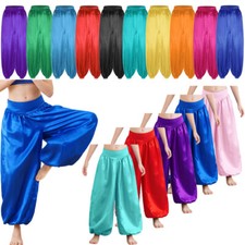UK Girls Satin Belly Dance Harem Pants Tribal Arabic Princess Wide Leg Trousers