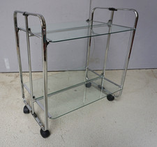 Vintage Servierwagen Barwagen Klappwagen Teewagen Glas Chrom 70er (F026-273)