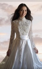 Elegant White Lace Wedding Gown With Long Sleeves. New W/o Tags.