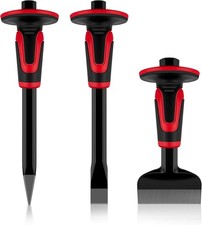 3Pcs Heavy Duty Masonry Chisel Set with Hand Guard, Stone and Rock Chisel, Ro