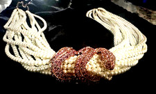 Stunning Kenneth Jay Lane Faux Pearl Snake Pink Rhinestone Necklace!