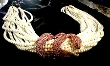 Stunning Kenneth Jay Lane Faux Pearl Snake Pink Rhinestone Necklace!