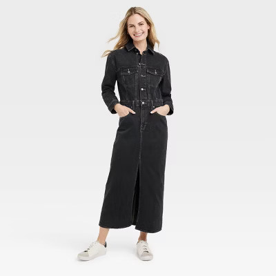 chinese dress ladies Black One Shoulder Denim Dress Small main image 1