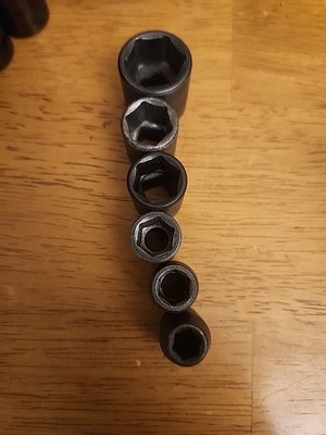 LOT OF 6 USA PROTO 3/8'' DRIVE IMPACT SOCKETS SAE