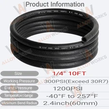 1/4" Fuel Hose Line Push Lock NBR Rubber SAE 30R7 10FT 300PSI  , US