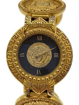 Used GIANNI VERSACE quartz watch analog BLK GLD 7008002