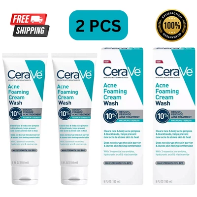 2x Cerave Acne Foaming Cream Wash 10% Cleanser 150ml x2